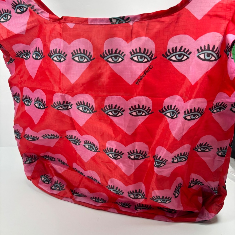 The Bouffants Reusable Tote Bag Red Pink Heart Eye Ripstop Shopper Novelty